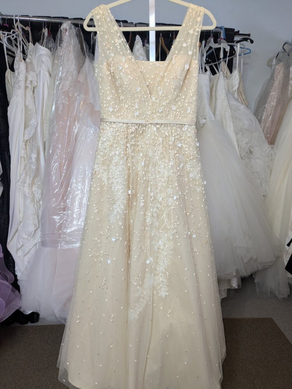 Melissa Sweet Champagne Wedding Dress Size 8 MS251151 Floral A-Line Bridal Gown - Picture 6 of 10